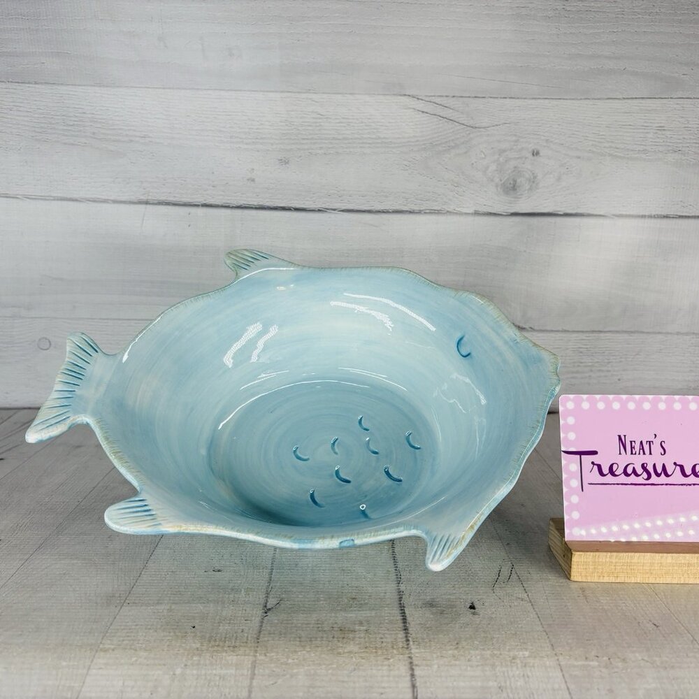 Ambiance Collections BY THE SEA Light Blue Ceramic Fish Figural 13" Serving Bowl